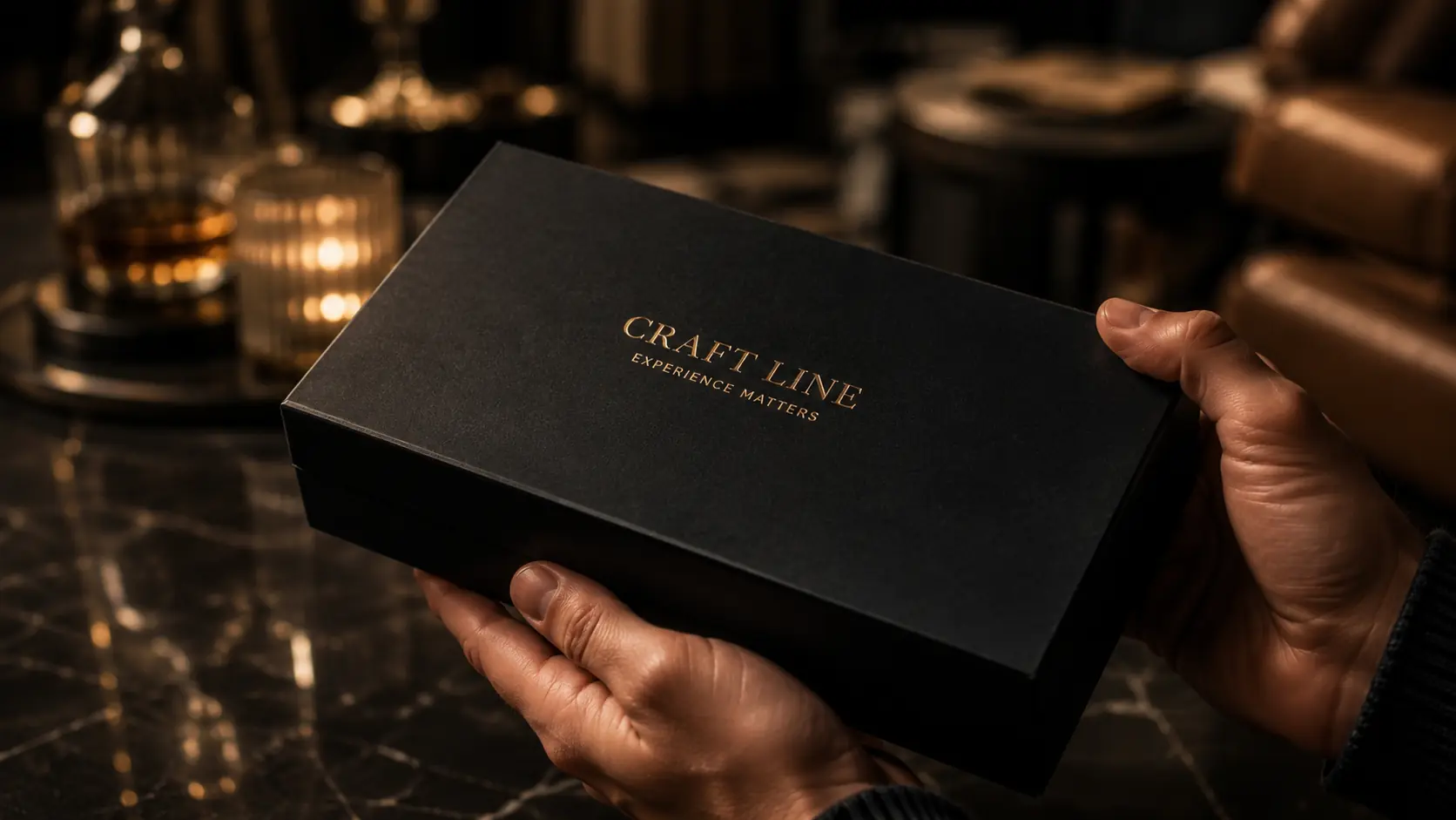Hands presenting a Craft Line gift box